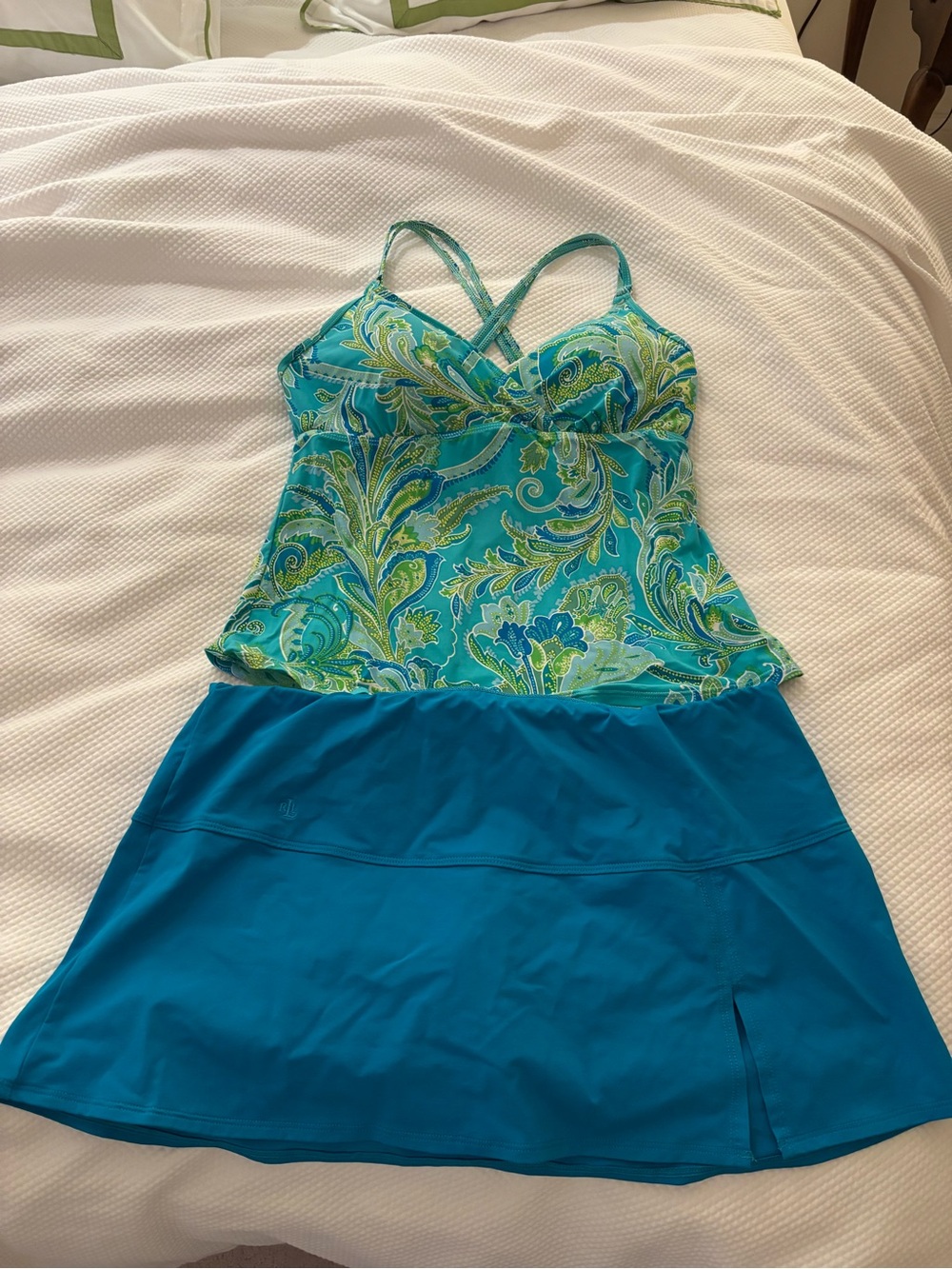 Lauren Ralph Lauren Teal Paisley Tankini with Solid Teal Skirt